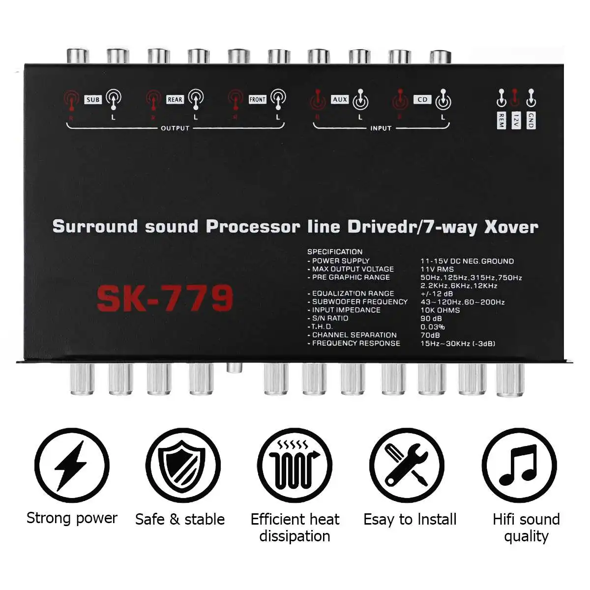 SK-779 Car Home Audio Amplifier 7 Channel 12V Car Digital Amplifer Car Audio Equalizer for Cars Amplifier Subwoofer 12V
