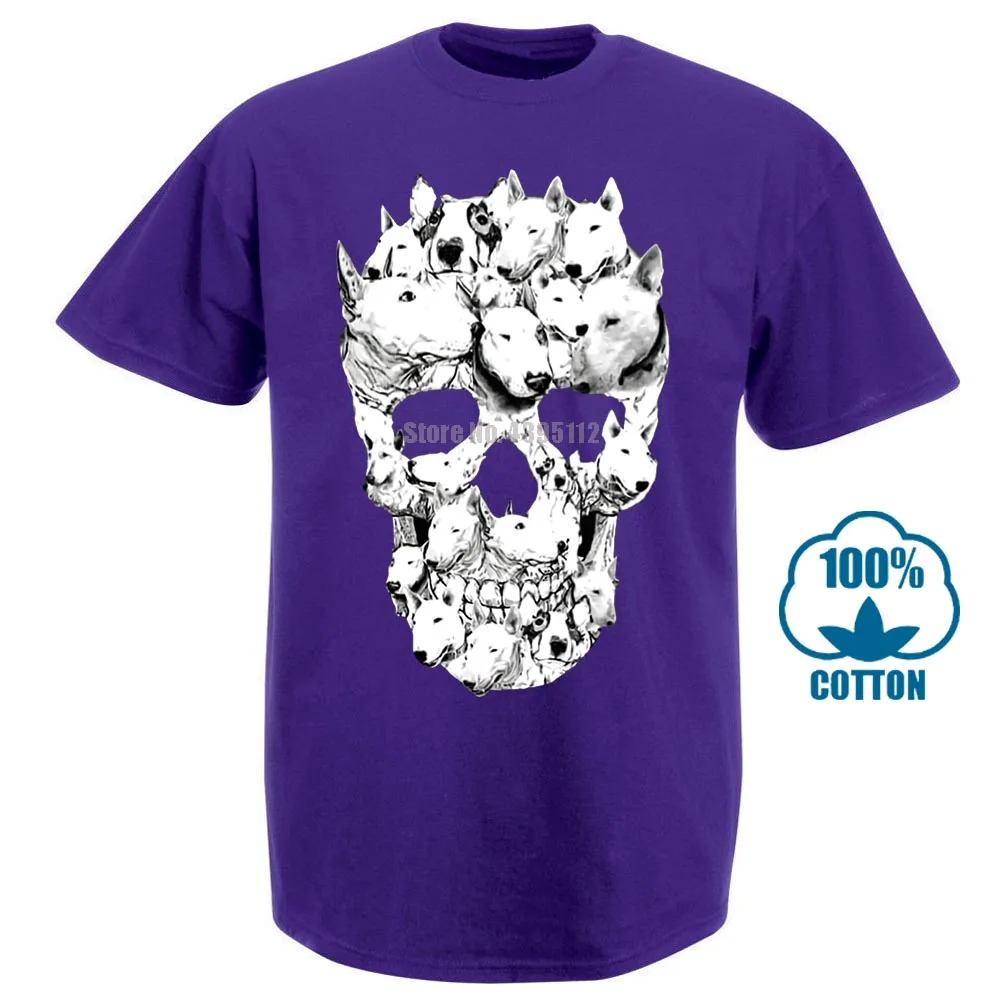 Фиолетовый Мужская футболка бультерьер череп Awesome Tagless Tee забавная футболка Новинка Футболка женская - Цвет: Фиолетовый