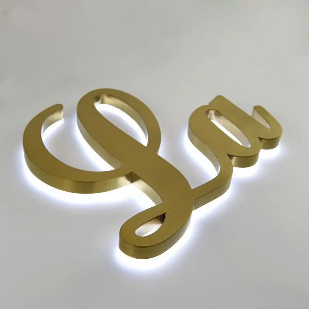 Горячая Распродажа 3D металлическая подсветка знак золотой Нержавеющая сталь