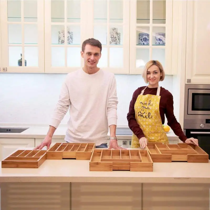 

Tool Receiving Box Storage Boxes Organic Bamboo New Design Heavy-Duty Anti-Slip Cutlery Tray Cutlery Drawer Organizer