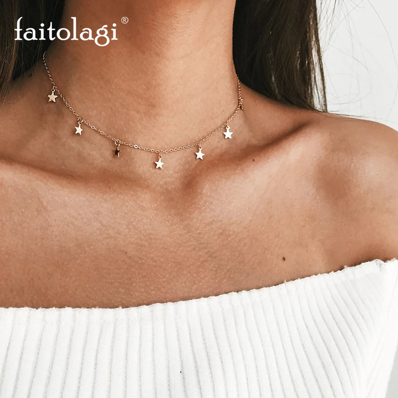 

Star Pendant Necklace for Women Classic Simple Style Chain Necklace Gold Silver Color Choker Neck Chain Ladies Jewelry Gift