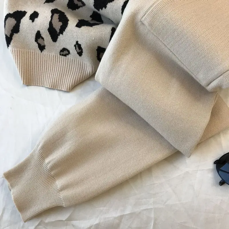 

Autumn Kintted 2 Pieces Sets Woman Tracksuit Suit Long Sleeve Pullerover Sweaters Elastic Waist Pencil Pants Set Casual Sweater