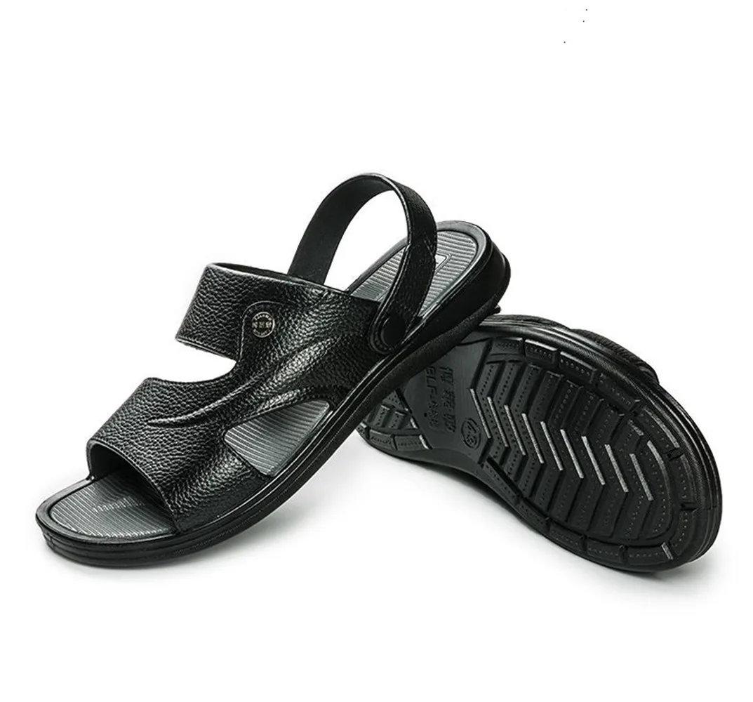 

Summer New Men Casual Sandals Beach Classic Pu Leather Slip On Male Flat Sandals Black Mens Summer Sandals