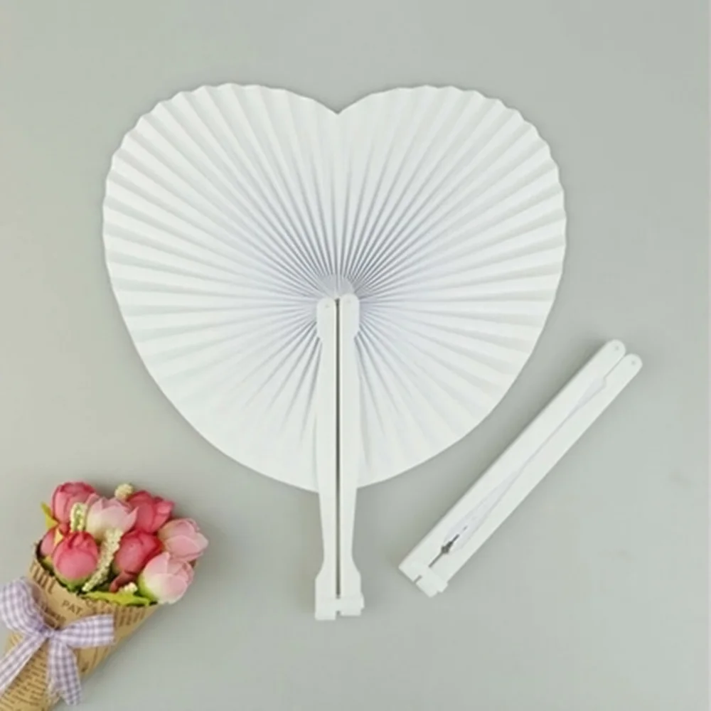 

24 PCS White Folding Paper Fans Heart Shaped Assortment with Handle for Wedding Favor Party Bag Filler