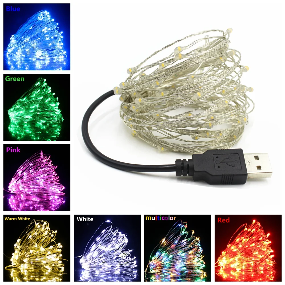 

USB LED String Lights 10M 5M 2M Silver Wire Waterproof Fairy Light Garland For Home Christmas Wedding Party Decoration