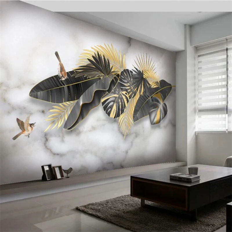 

3d обои на заказ, в нордическом стиле, минималистская ручная роспись, тропические растения и листья птицы, джаз, фон под белый мрамор