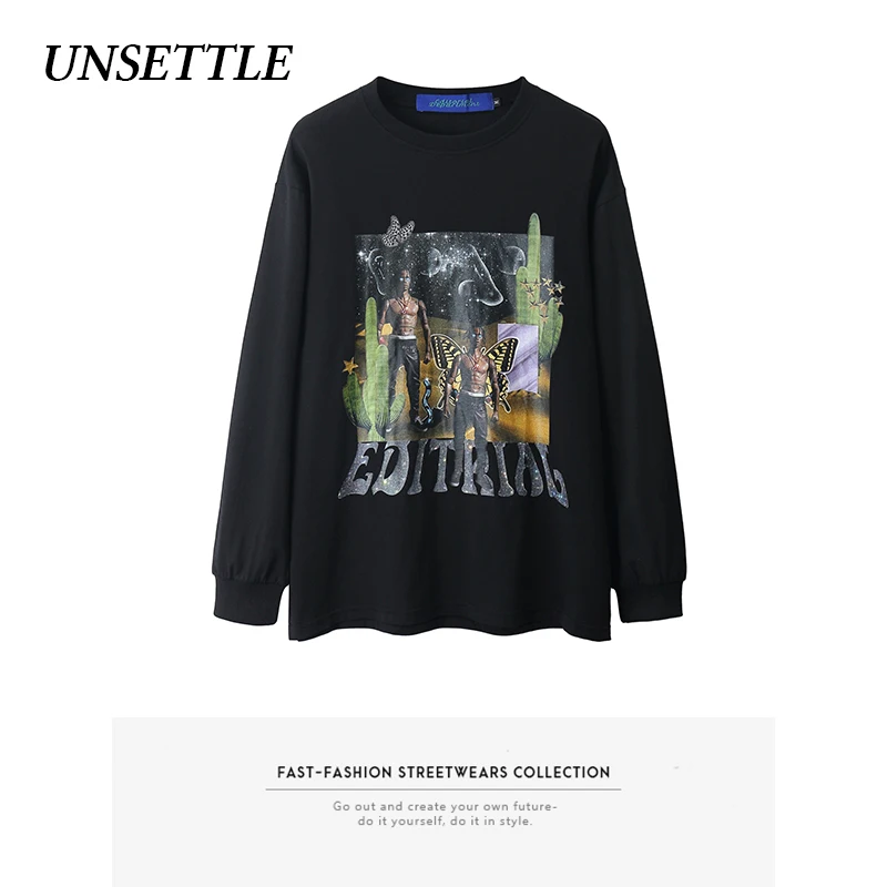 Осень 2020 Харадзюку Графические футболки принт Готический мужской длинный рукав