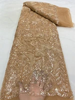 gold nigerian net lace fabric 2022 french bridal lace fabric luxury quality embroidery beaded lace fabric for wedding 4819b