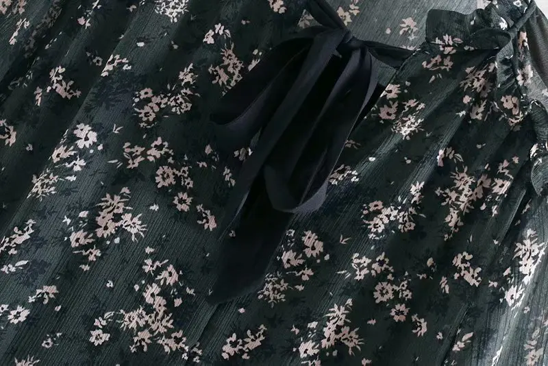 Женское милое мини платье с бантом V образным вырезом и цветочным принтом