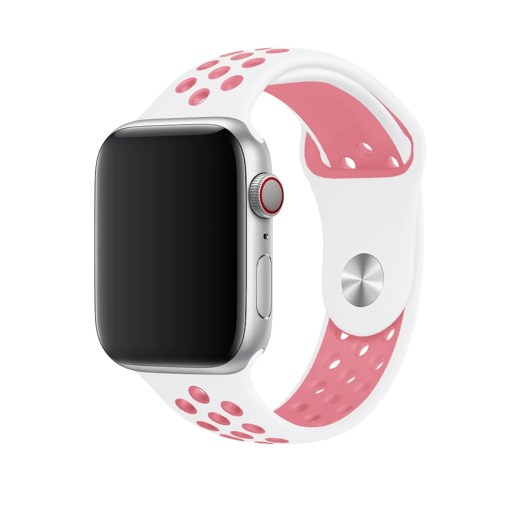 white light pink 13 Дышащий силиконовый спортивный ремешок для Apple Watch 5 4 3 2 1 42 мм 38 мм резиновый ремешок для Nike+ Iwatch 5 4 3 40 мм 44 мм - Цвет ремешка: white light pink 13