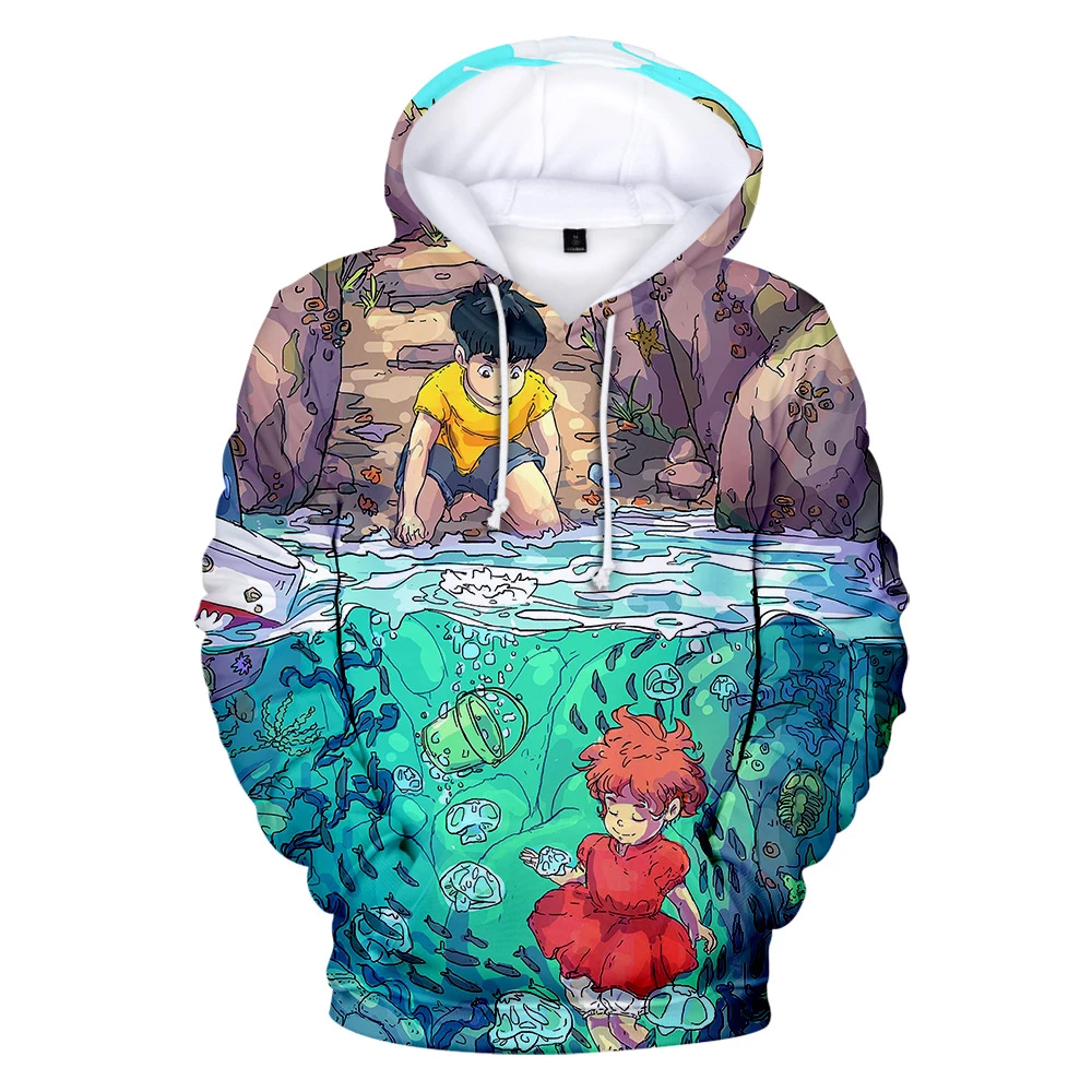 

2021 Anime Ponyo On The Cliff 3D Print Hooded Sweatshirts Unisex Fashion Casual Harajuku Boy/girl's Oversized Pullovers