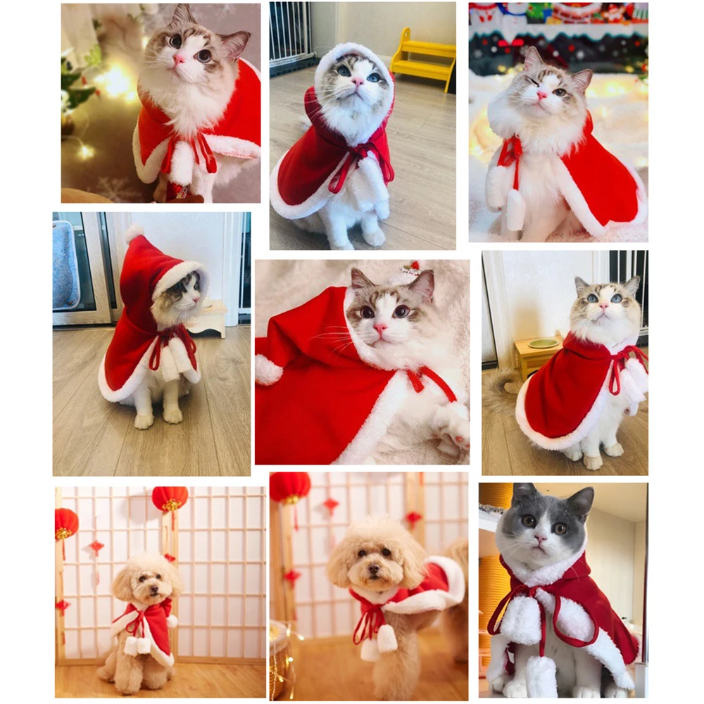 

Pet Cloak Christmas Halloween Dog Cat Clothes Cloak Small Cat Cloak Hooded Santa Costume For Pug Pet Dog Cat Clothing Warm Cloth