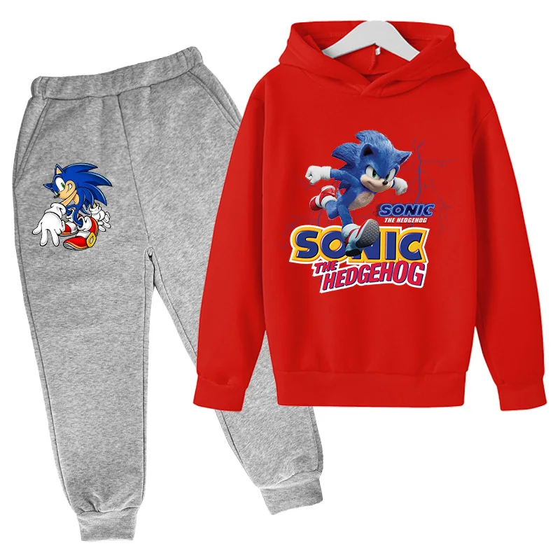 

Spring 2021 Boys and Girls Kids Hooded Sweatshirt Sonic Sweatshirt Pants Hooded Sweatshirt Kids Sportsuit for ages 4-14