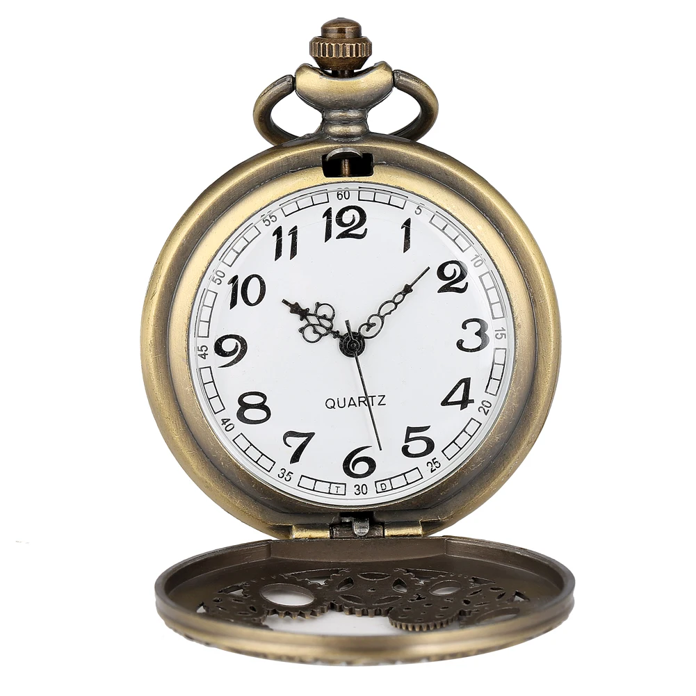 Винтажные бронзовые кварцевые карманные часы с полыми шестеренками и зубчатым