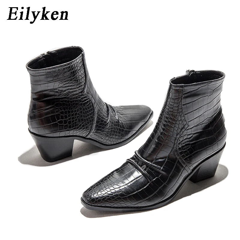 Black EilyKen/Классические ковбойские ботильоны из искусственной кожи женские ботинки на танкетке и высоком каблуке белые, черные ковбойские женские ботинки г. Женская обувь, размер 43 - Цвет: Black