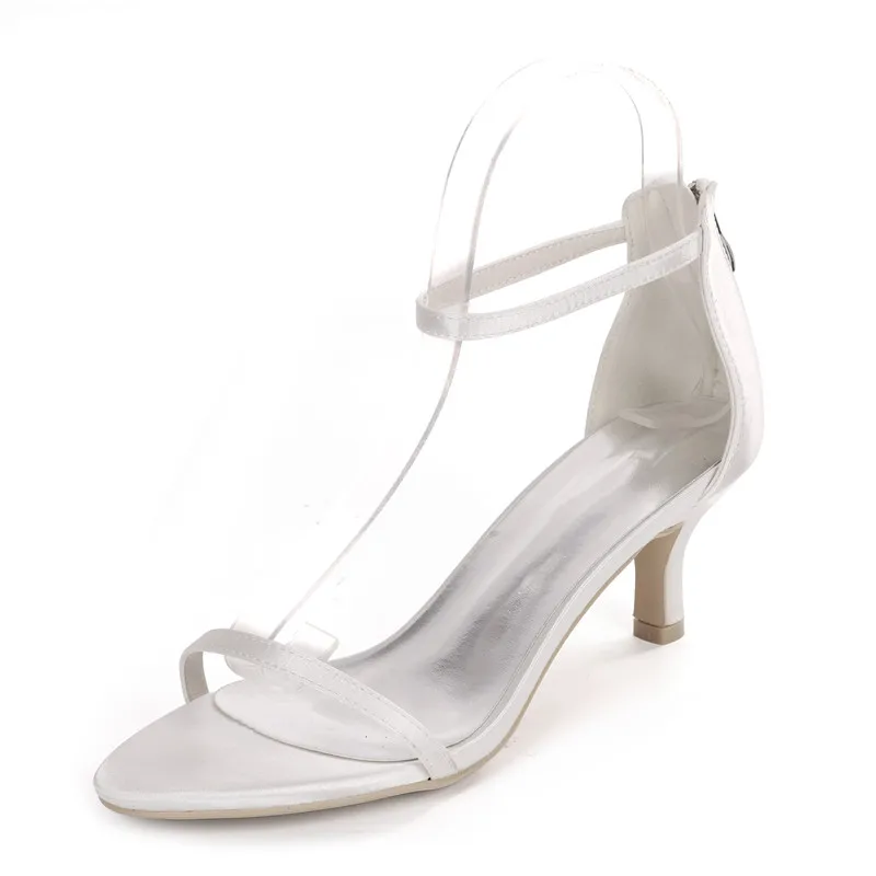 

Mid Heels Satin Wedding Sandals Shoes Women Open Toe Ankle Buckle Strap Kitten Heels Prom Evening Bridal Party Summer Ssandals