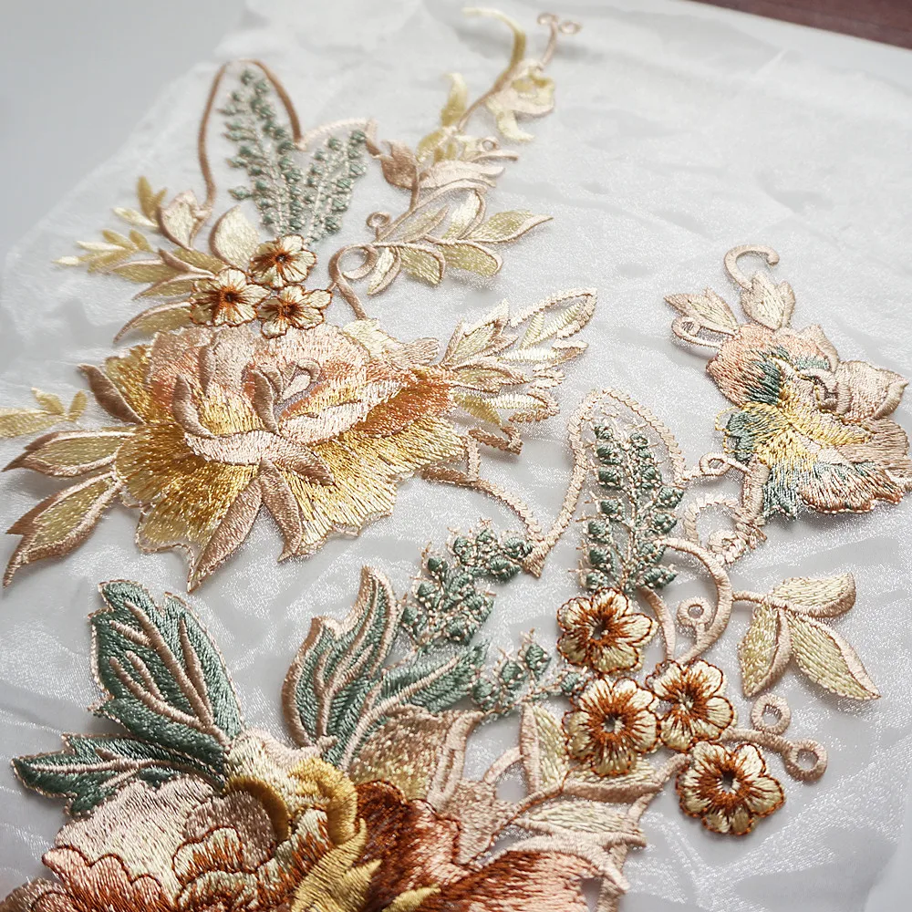 Большой вышитый кружевной цветок аппликация шитье цветочный воротник нашивка