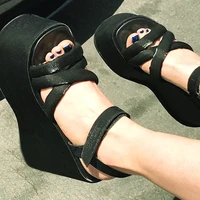 2021 gothic style new fashion black gothic cosplay comfortable walking wedges summer thick heels platform sandals shoes woman