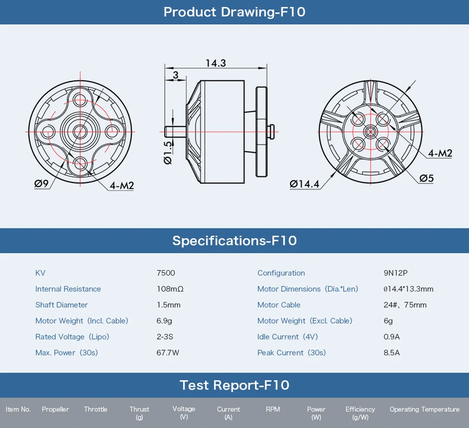 T-двигатель F10 1104 7500KV 2-3S бесщеточный двигатель Совместимость с 90 мм 110 мм FPV гоночный Радиоуправляемый Дрон Квадрокоптер рама аксессуары