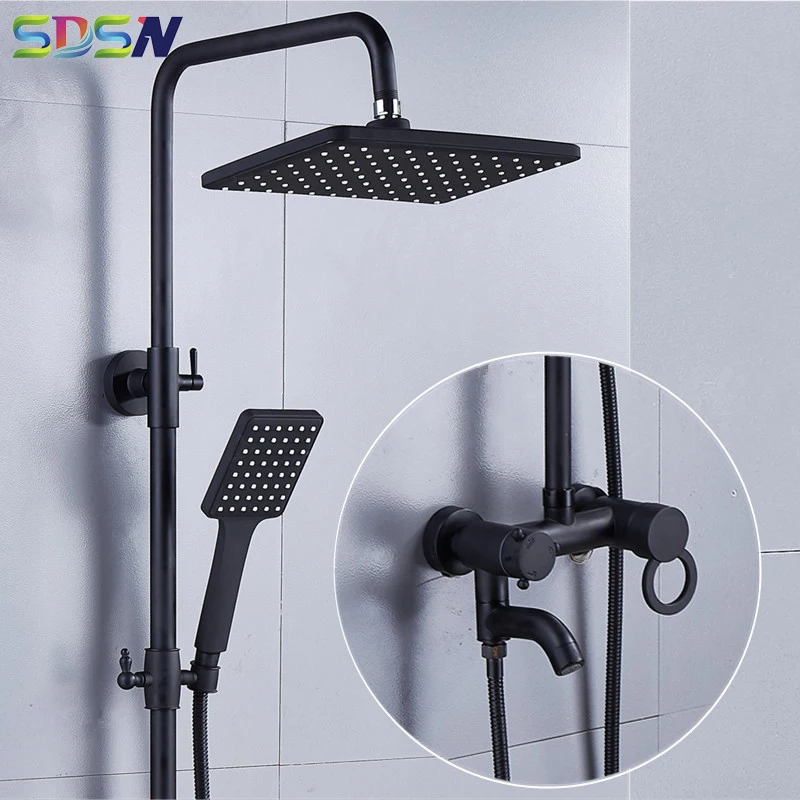 Черно золотой душевой набор SDSN смесители для душа из твердой латуни ванной