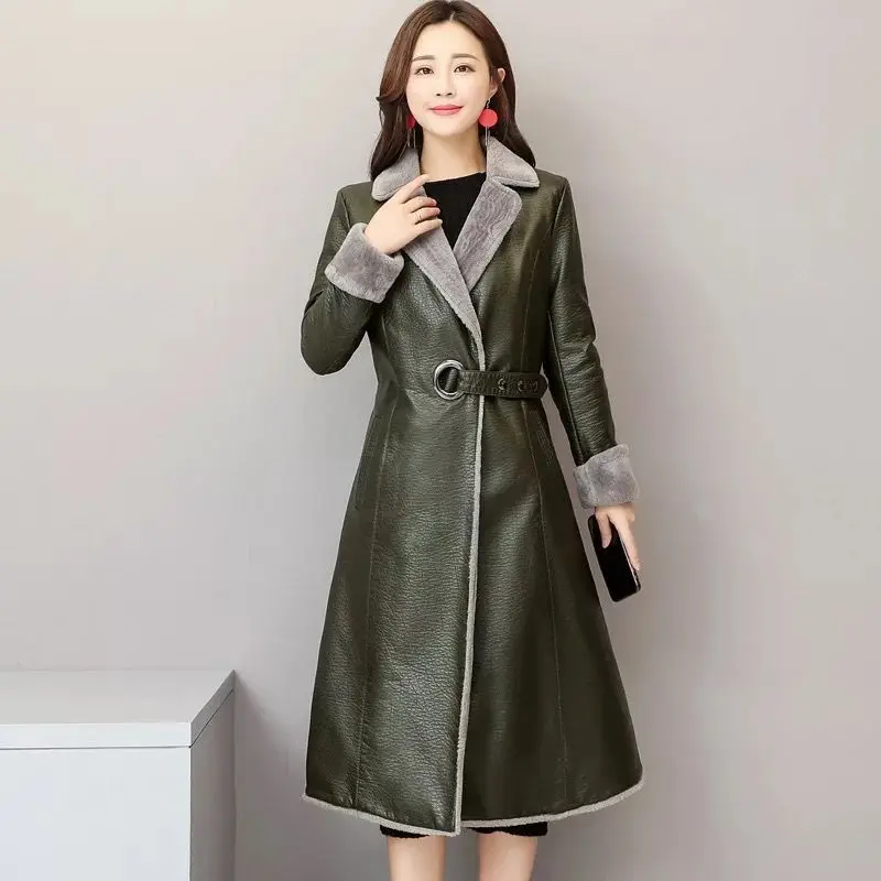 Осень-зима Куртки из натуральной кожи для женщин размера плюс женская Длина