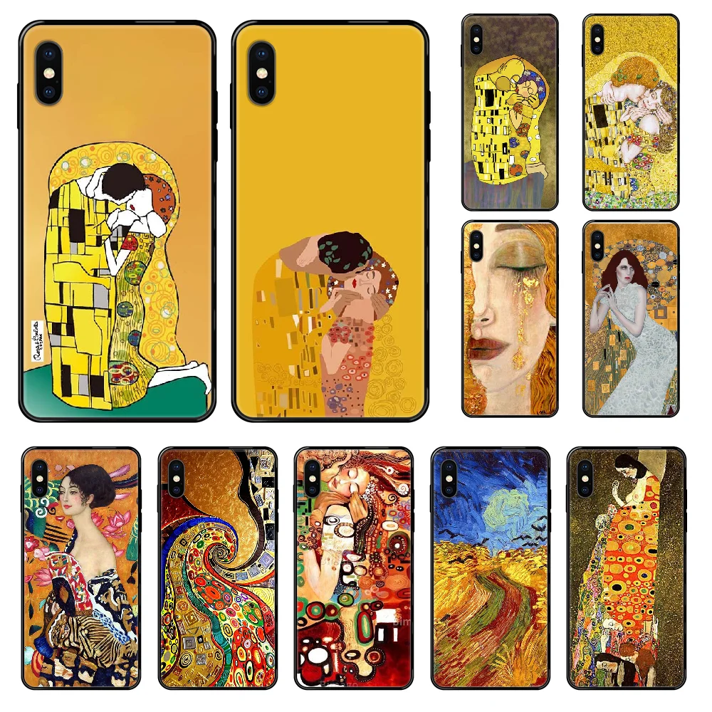 Чехол для телефона с рисунком Kiss by Gustav Kli iphone 4 4s 5 5S SE 5C 6 6S 7 8 plus X XS XR 11 PRO MAX 2020 black trend