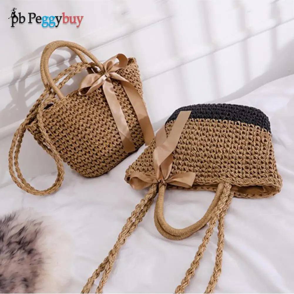 

Соломенные плетеные сумки на шнурке для женщин, повседневные плетеные соломенные сумки через плечо с Кулиской