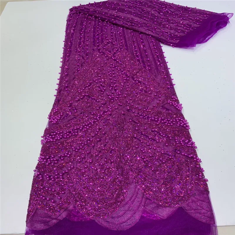 Фиолетовая африканская кружевная ткань 2020 высокое качество бисер/пайетки