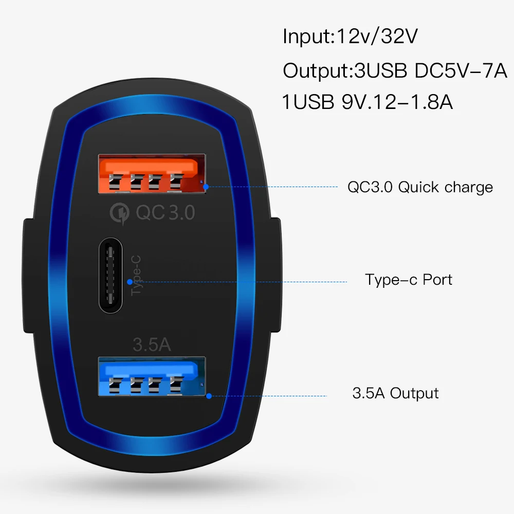 Автомобильное зарядное устройство USB 3 0 для Iphone X Samsung S9 Huawei P30 Xiaomi Mi9 QC3.0 3.5A |