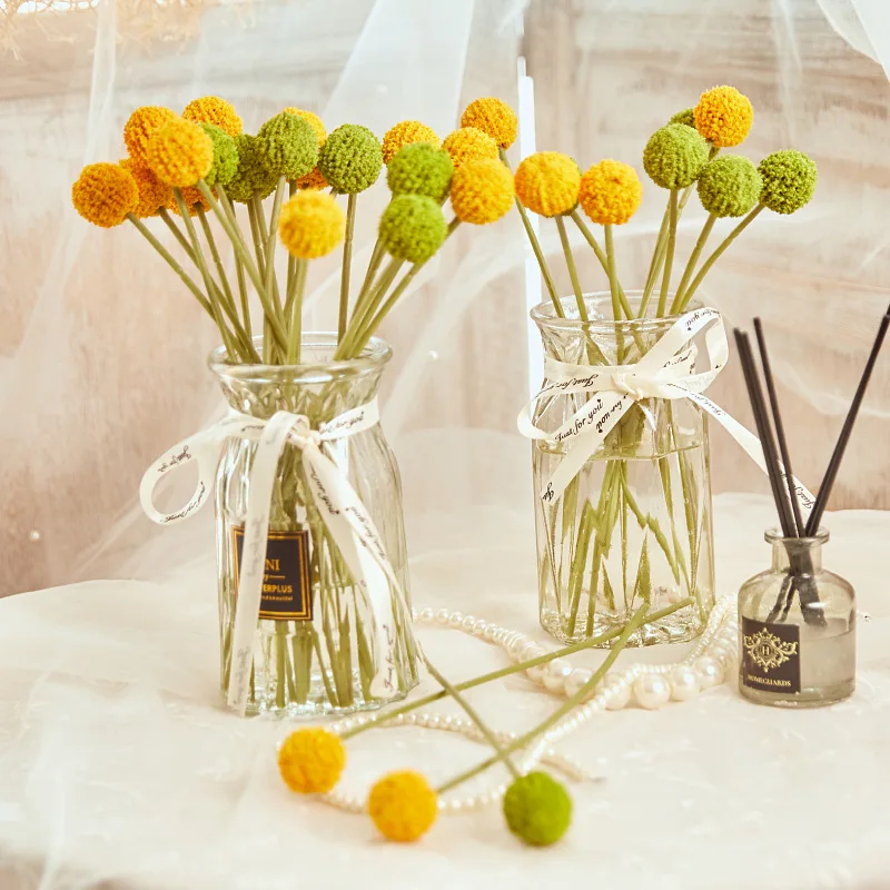Flores pequeñas de bola dorada para decoración del hogar, Plantas Artificiales para...