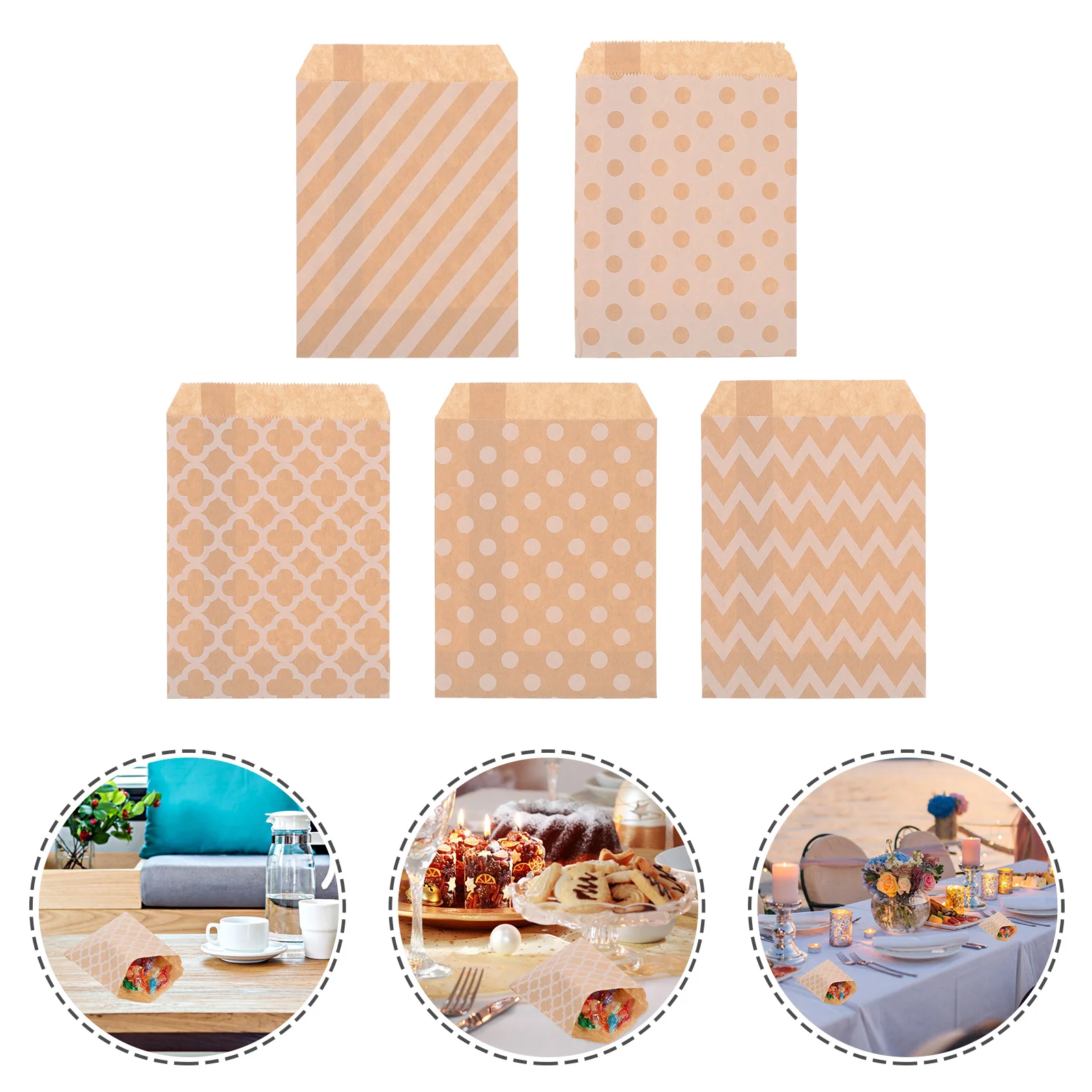 

125pcs Practical Kraft Paper Bags Candy Storage Bags Cookie Packaging Bags