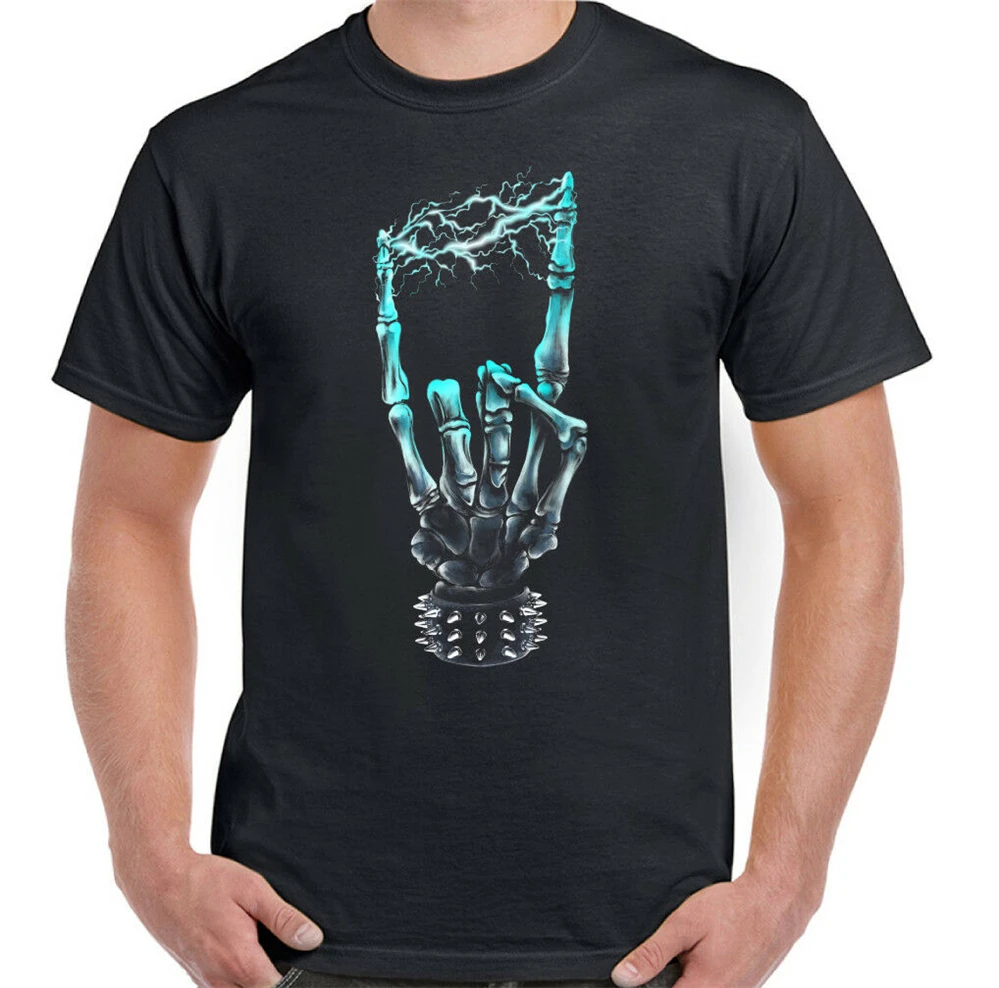 Electric Music Mens T-Shirt Rock Skull Guitar Biker Heavy Death Metal Motorbike Plus Size Clothing Tops Tee Shirt | Мужская одежда