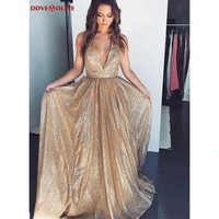 gold v neck sequins long prom dress womens sparkling deep v neck prom dresses long backless tulle formal evening gown