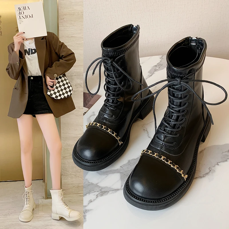 

2021 new women's boots ankle boots PU chain women's boots high heels autumn and winter boots women's shoes short boots shoes