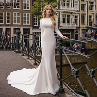 lorie ivory satin mermaid wedding dresses 3d flowers backless boho bride dresses long sleeve pearls wedding bridal gowns 2021