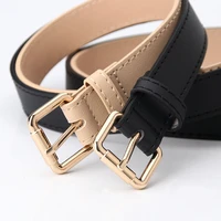women trend pu leather thin belt casual designer pin buckle belts for ladies new alloy gold buckle belts for jeans waistband