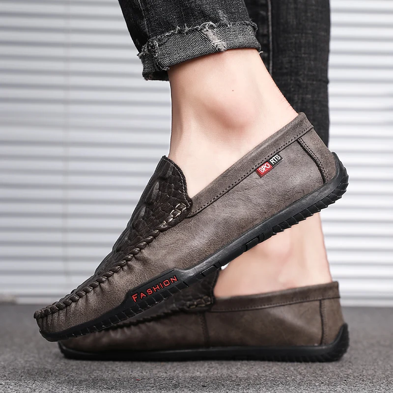 British Style Crocodile Pattern Shoes Men Autumn Casual Breathable Leather Peas Loafers Trend Lazy HC-426 | Обувь