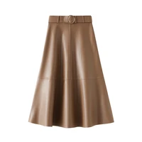 shuchan women skirt pu faux leather a line mid calf england style high waist long skirt mujer faldas faldas largas mujer