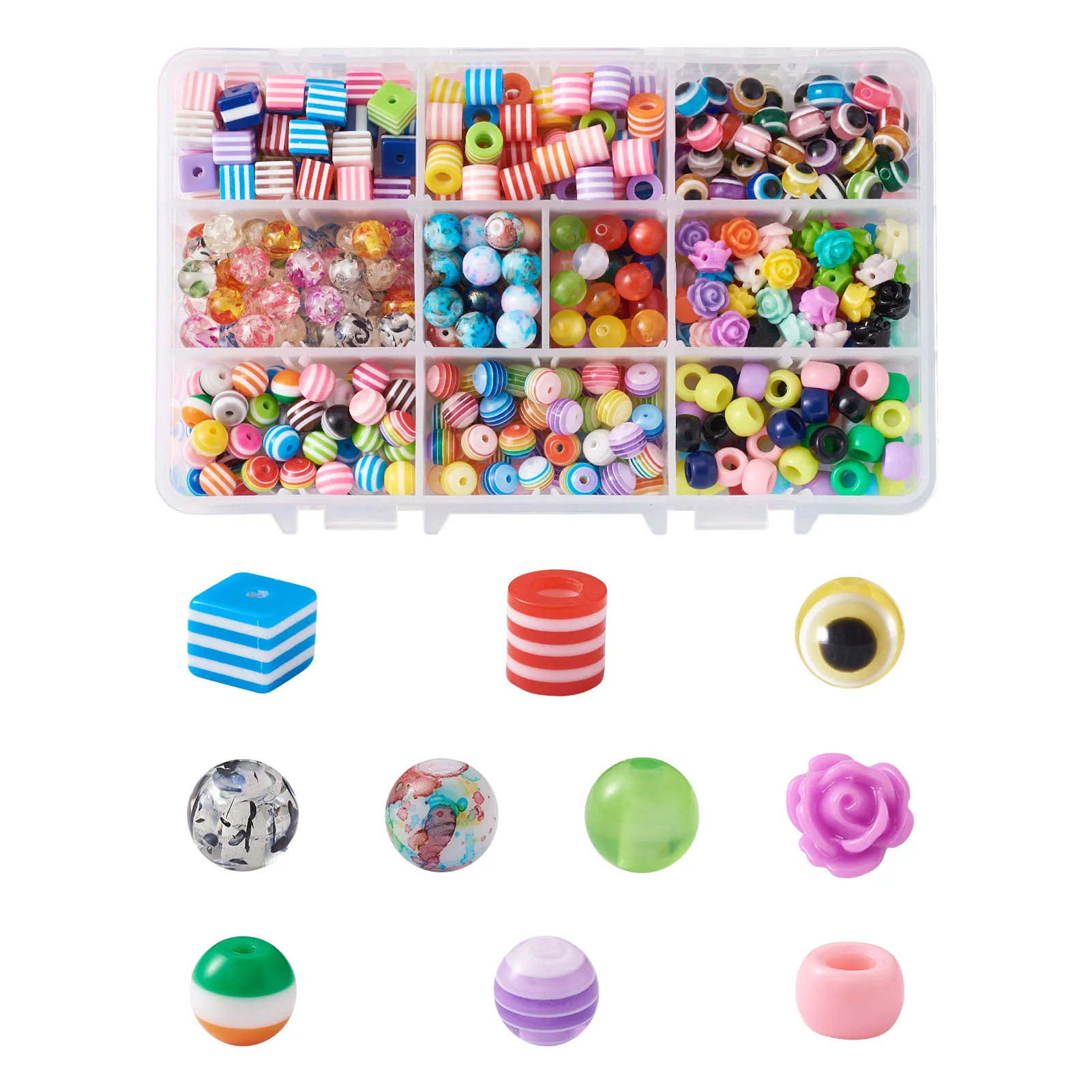 

460pcs/Box MultiColor Resin Beads Round & Barrel & Column For Fashion Jewelry DIY Making Bracelet Decor