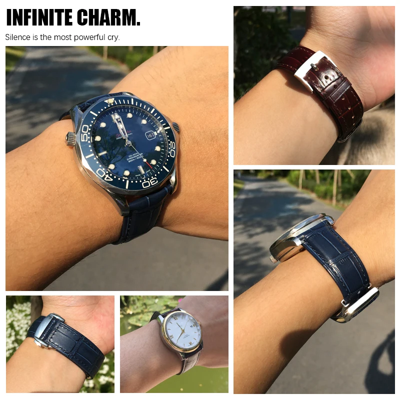 Ремешок из телячьей кожи для мужских часов браслет Omega 007 Seamaster 300 AT150 Speedmaster DE VILLE 20