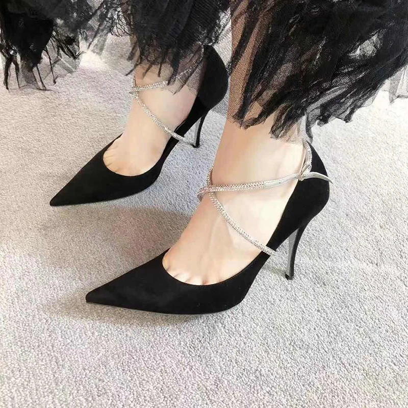 Женская обувь Пикантные женские туфли-лодочки с острым носком Стразы Chaussures Femme