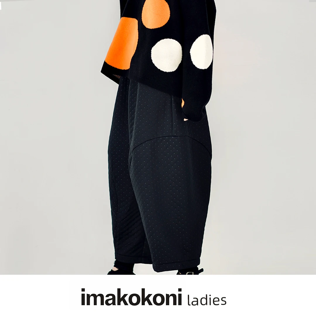 imakokoni 2021 black girl original design Japanese small dot wide-leg pants autumn and winter 213488