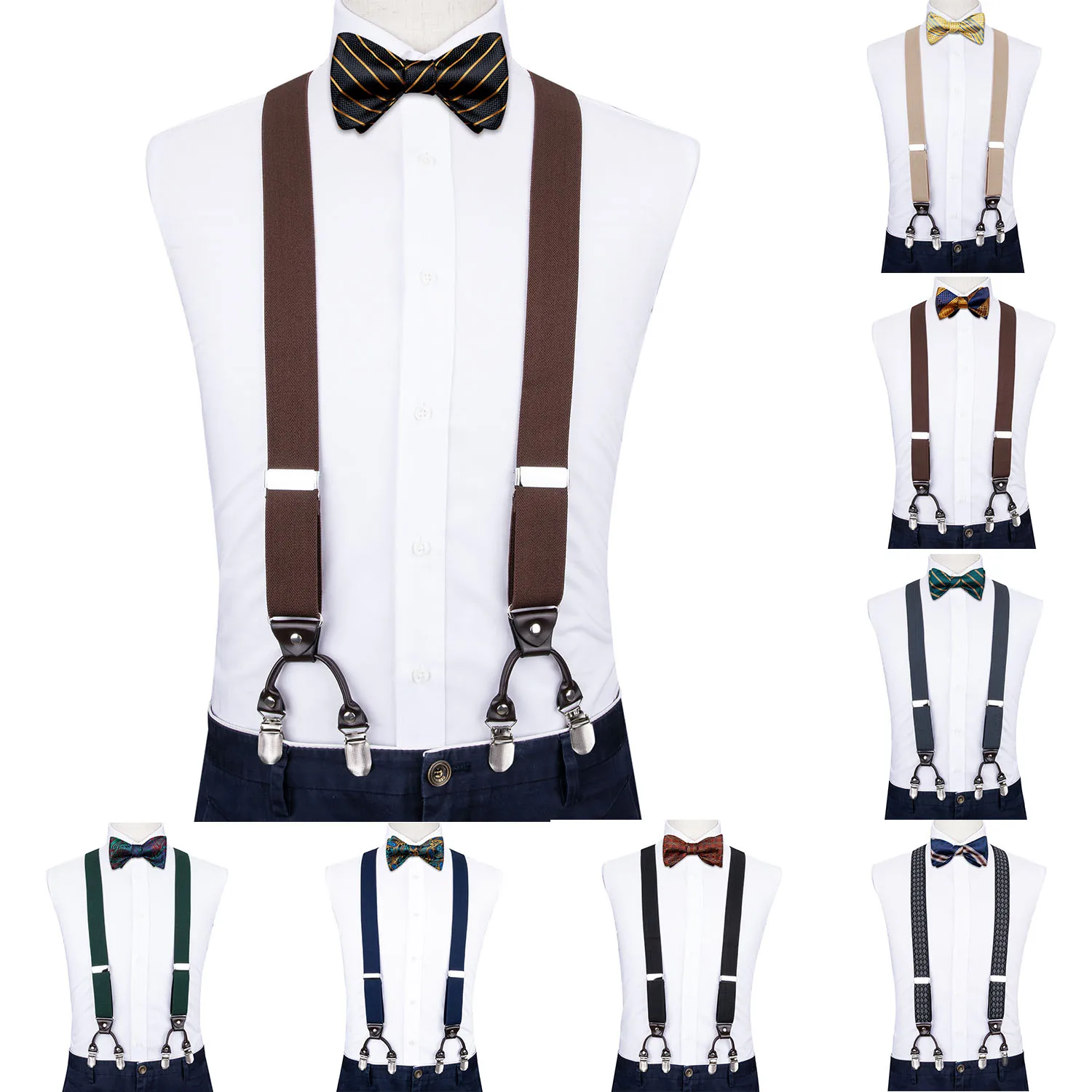 Мужские подтяжки хаки натуральная кожа 6 зажимов мужские винтажные Свадебные