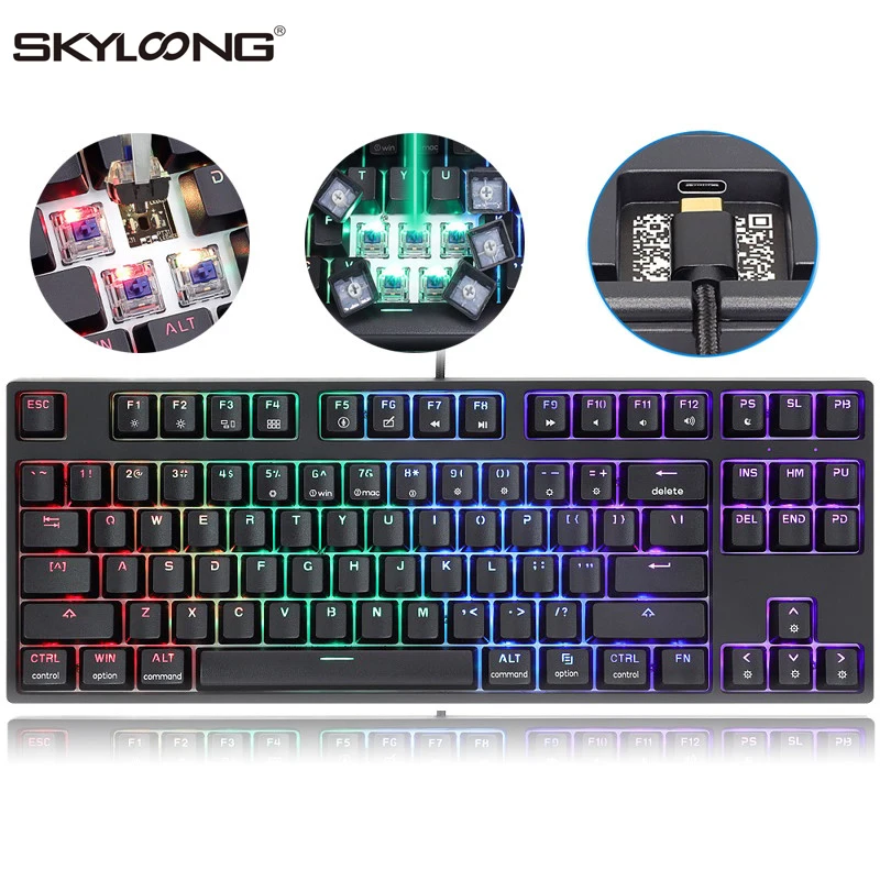 

Механическая клавиатура Skyloong GK87, с USB-разъемом, с RGB-подсветкой, с колпачками из PBT, синяя, желтая, коричневая, проводная, игровая клавиатура дл...