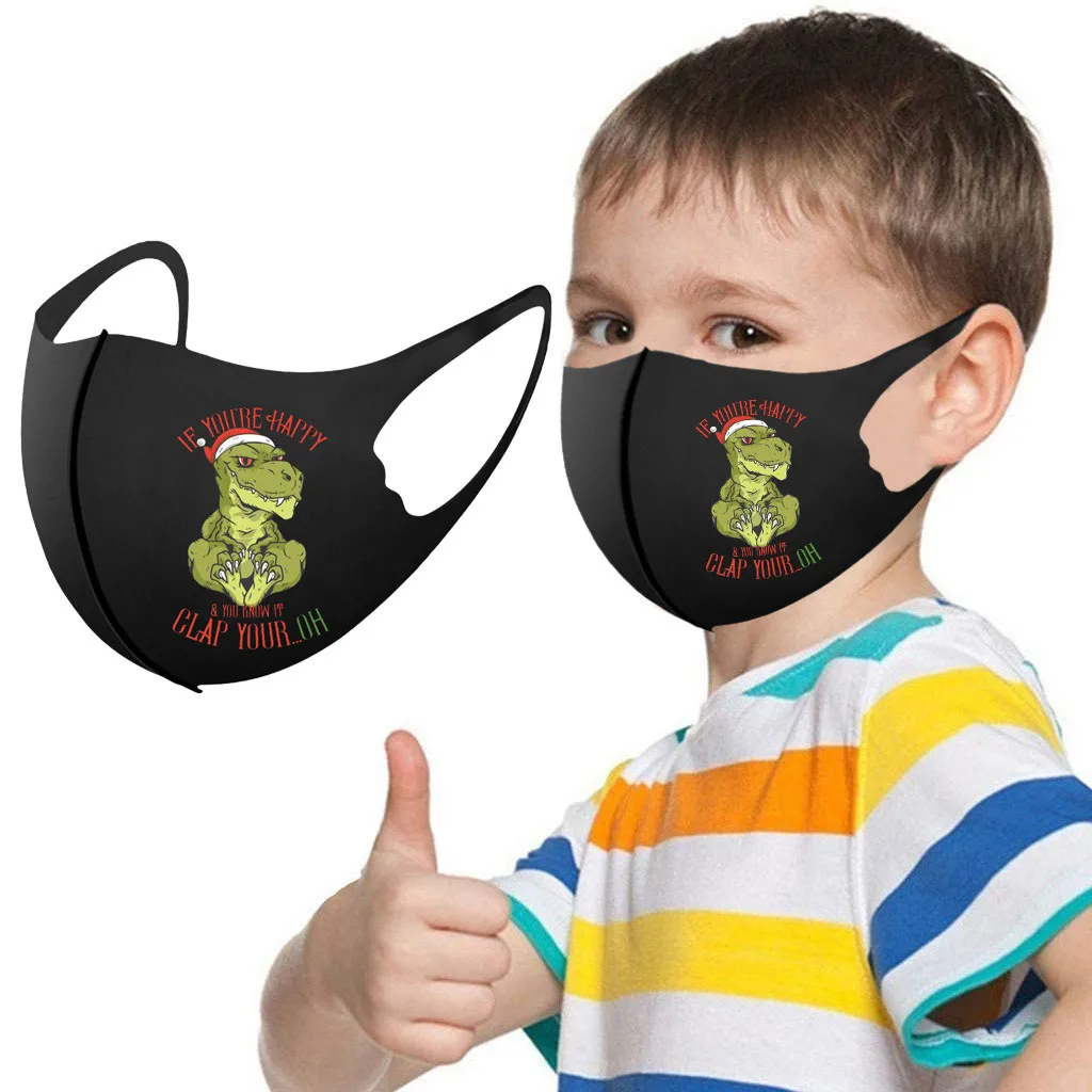 Многоразовая маска для лица с мультяшным динозавром детская защиты детей