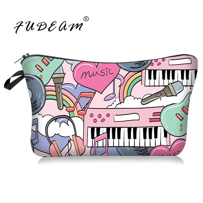

FUDEAM Guitar Piano Print Pattern Women Waterproof Cosmetic Bag Toiletries Storage Organize Travel Makeup Bag Female Wash Pouch