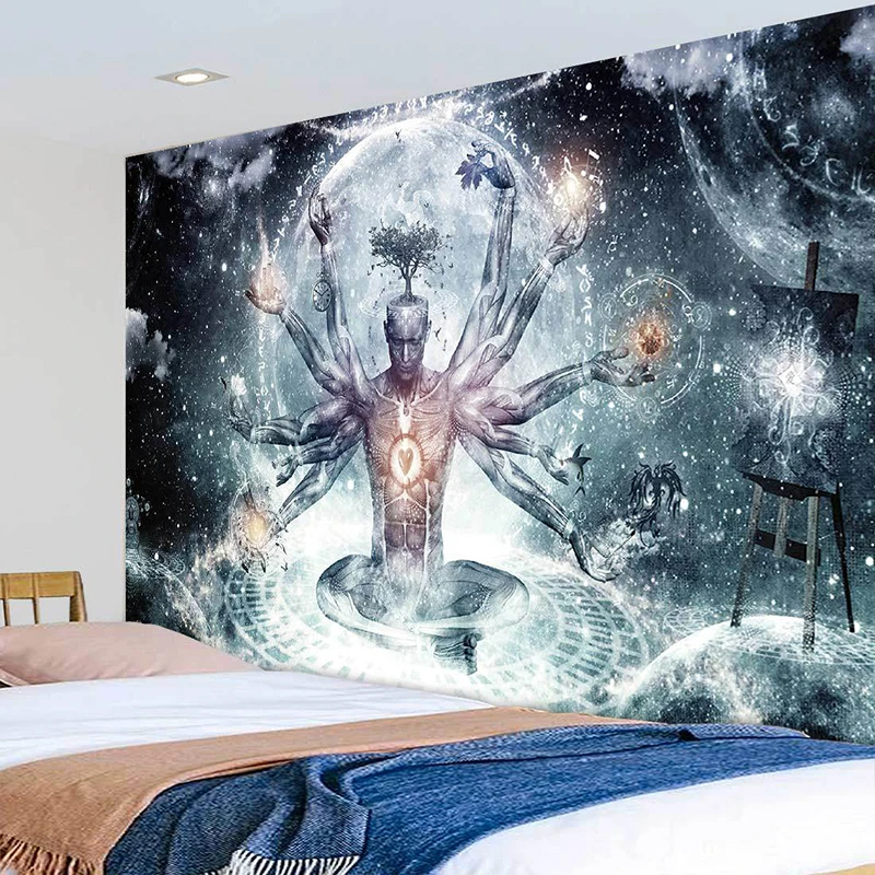 Yoga Carpet Buddha Statue Tapestry Wall Hanging Cloth Chakra Tapestries Psychedelic Home Decoration beach towel | Дом и сад