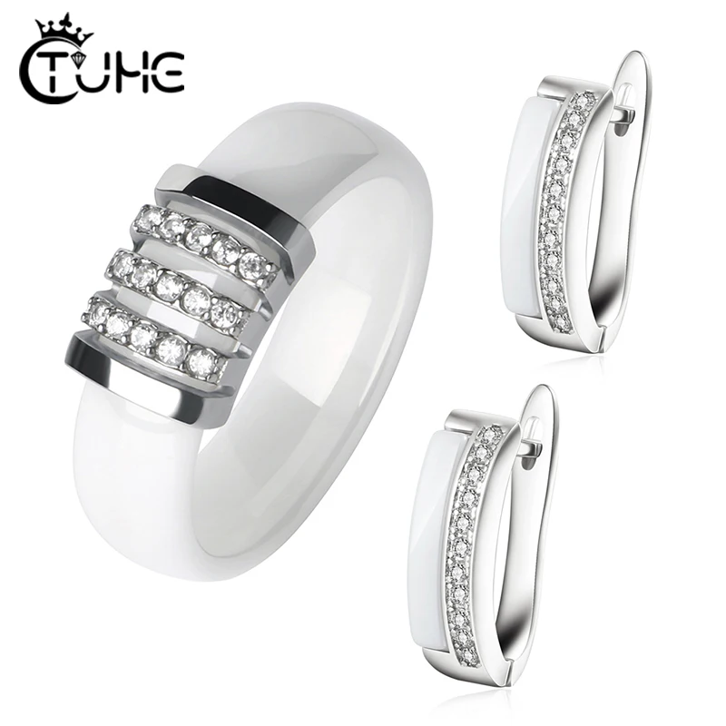 Набор классических черно белых керамических ювелирных изделий для женщин модные