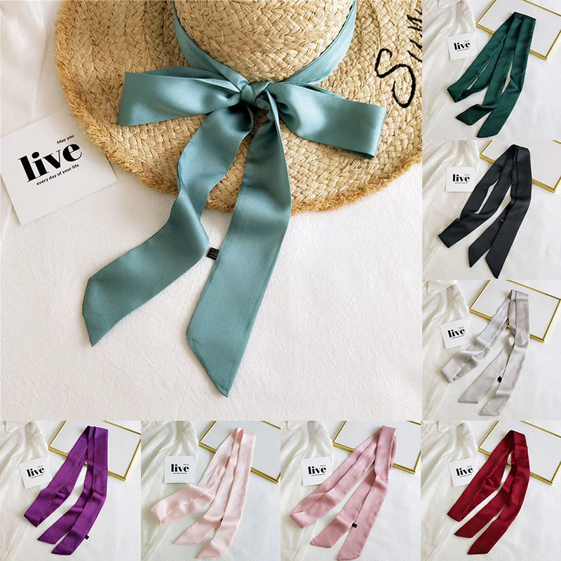 

Women Fashion Double-sided Pure Satin Silk Scarf Long Skinny Neck Scarf Bag Strap Neckerchief DIY Hair Tie Band Headband Ribbons