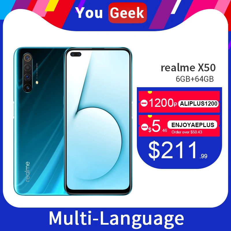 Realme X50 X 50 5G 6 ГБ 64 Гб 57 ''мобильный телефон Snapdragon 76 Восьмиядерный мегапиксельная
